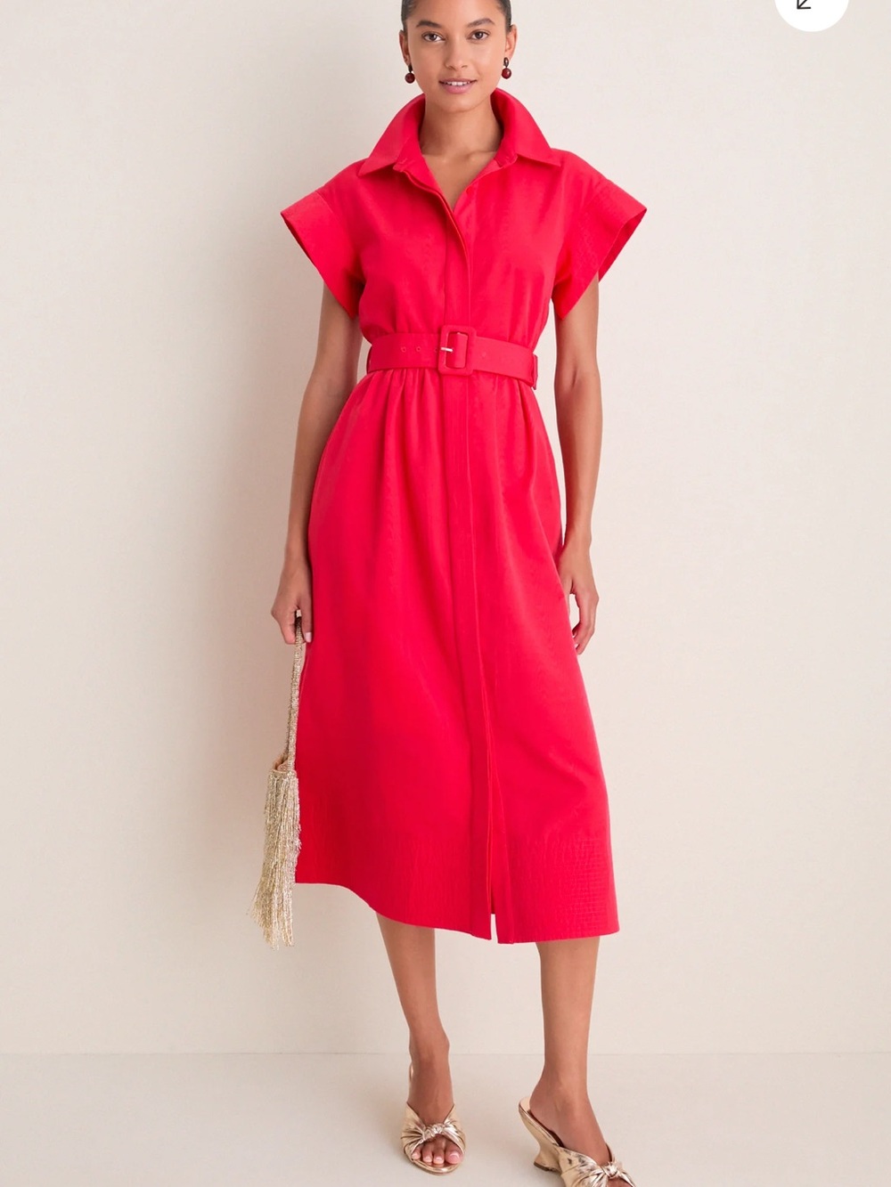 Tuckernuck Chloe Dress Women’s Medium Midi Red Belted Pockets B27